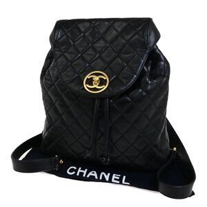 CHANEL CC Logo Matelasse Chain Backpack Bag Leather Black GHW Vintage 325RK881